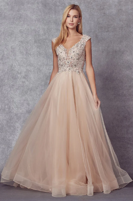 Embroidered Cap Sleeve Tulle Gown by Juliet 684 Soft Layered Tulle