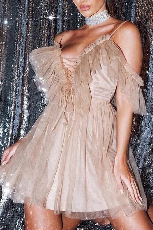 Sexy Ruffled Crisscross Tulle Pleated Dress Tulle Dress Chic