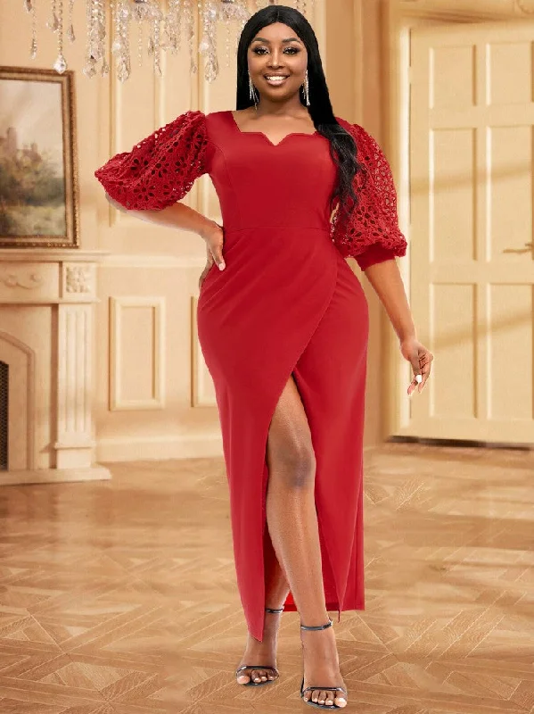 AOMEIDRESS Women Ruched High Slit Bodycon Evening Party Dress Bodycon Gown Chic