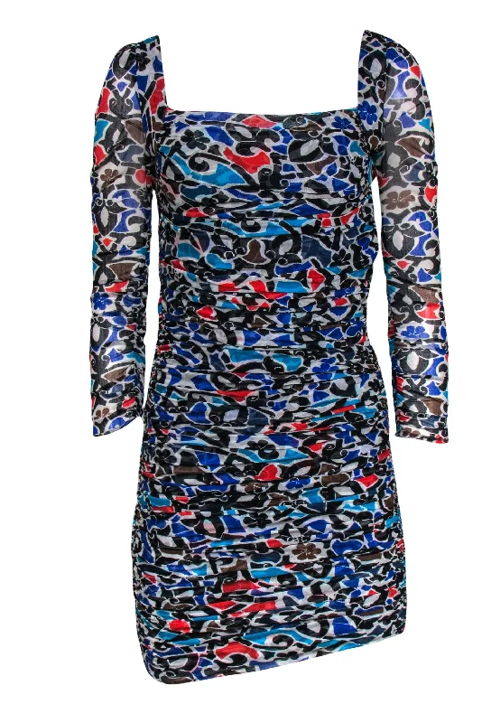 Diane von Furstenberg - Multicolor Abstract Floral Print Ruched Silk Bodycon Dress Sz 4 Bold Bodycon Style Diane von Furstenberg - Multicolor Abstract Floral Print Ruched Silk Bodycon Dress Sz 4 Bold Bodycon Style