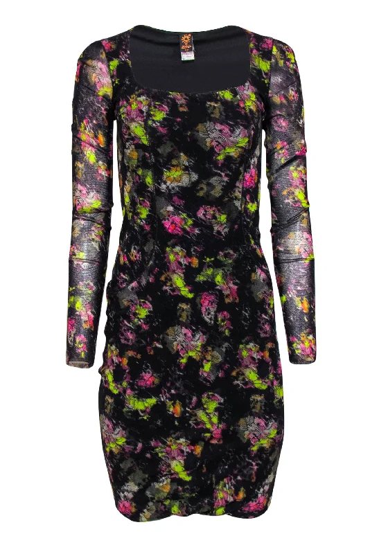 Jean Paul Gaultier Soleil - Black Floral Mesh Scoop Neck Bodycon Dress Sz S Bodycon Dress Casual Jean Paul Gaultier Soleil - Black Floral Mesh Scoop Neck Bodycon Dress Sz S Bodycon Dress Casual