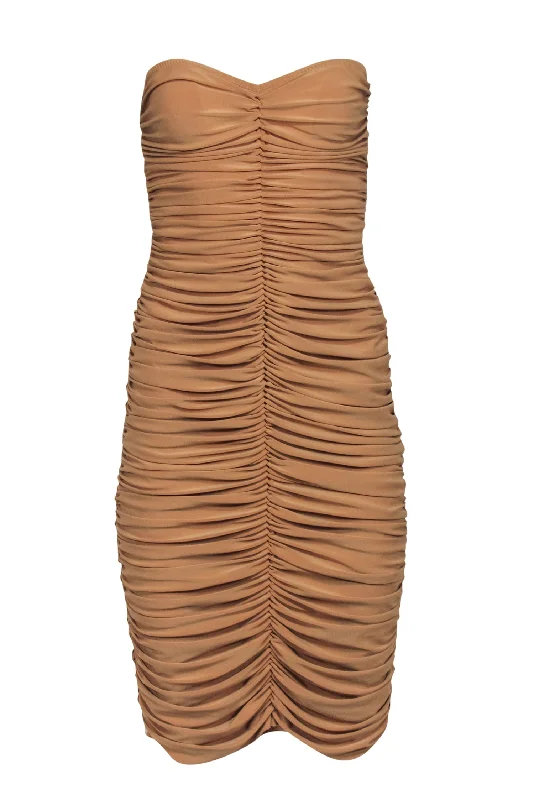 Norma Kamali - Nude Ruched Strapless Bodycon Dress Sz M White Bodycon Dress