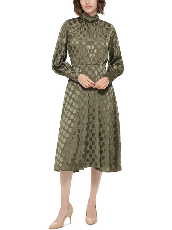 Womens Metallic Calf Midi Dress Structured Midi Skirt